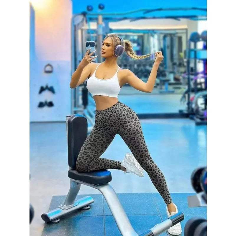 Leggings taille V léopard pour femmes, leggings slim sans couture, extensibles, taille haute, levage des hanches, collants de yoga sexy, pantalons de sport, de course à pied